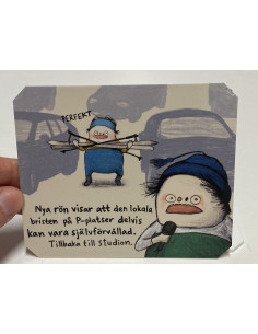 Isskrapa med en illustration av Anna Fors som kommenterar hur jämtar parkerar 2