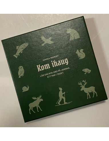 Memoryspel med motiv av djur och natur med namnen skrivna på jamska respektive svenska